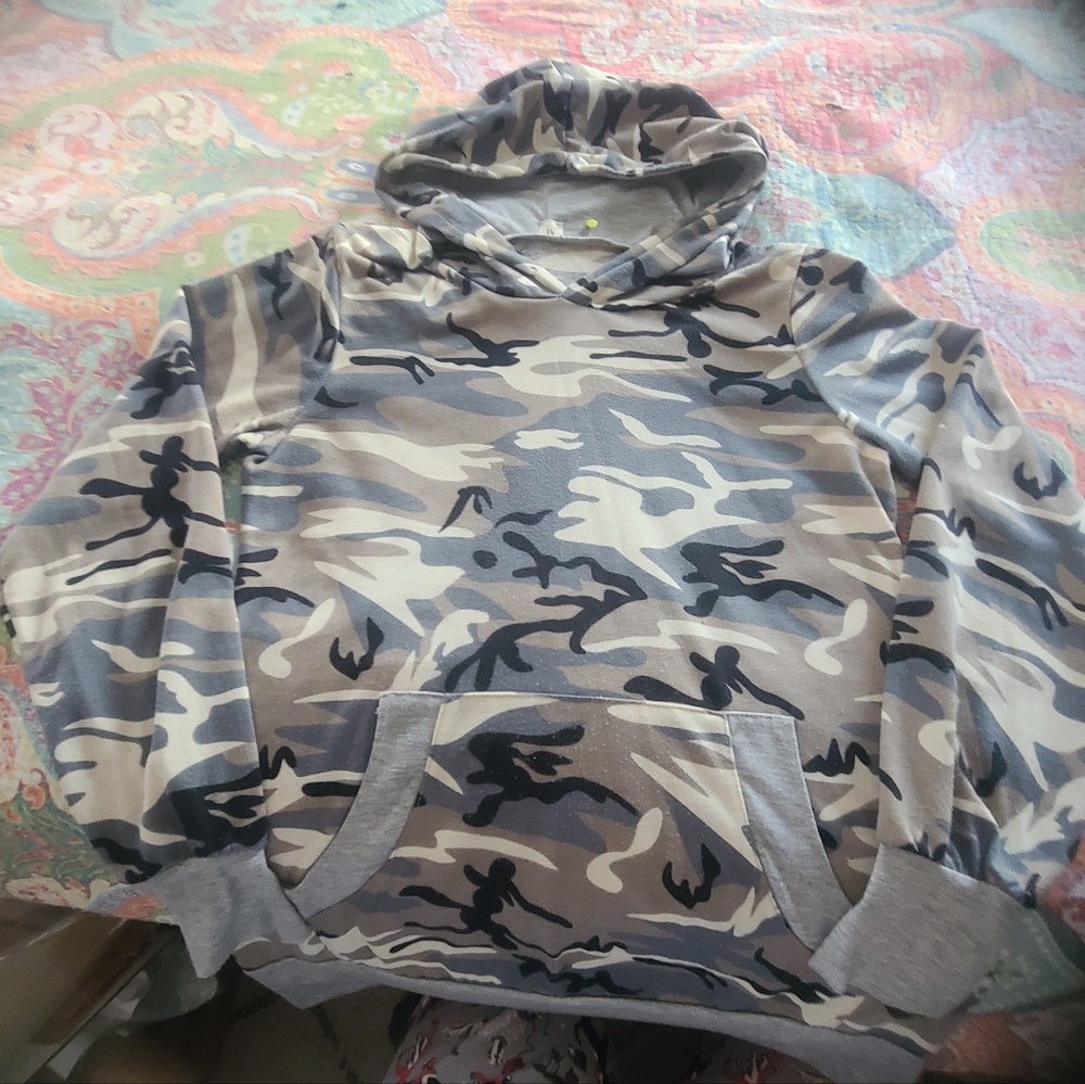 Grunge Camo Hoodie Sweatshirt Adult Medium M‎ Gray Camo Long Sleeve Streetwear